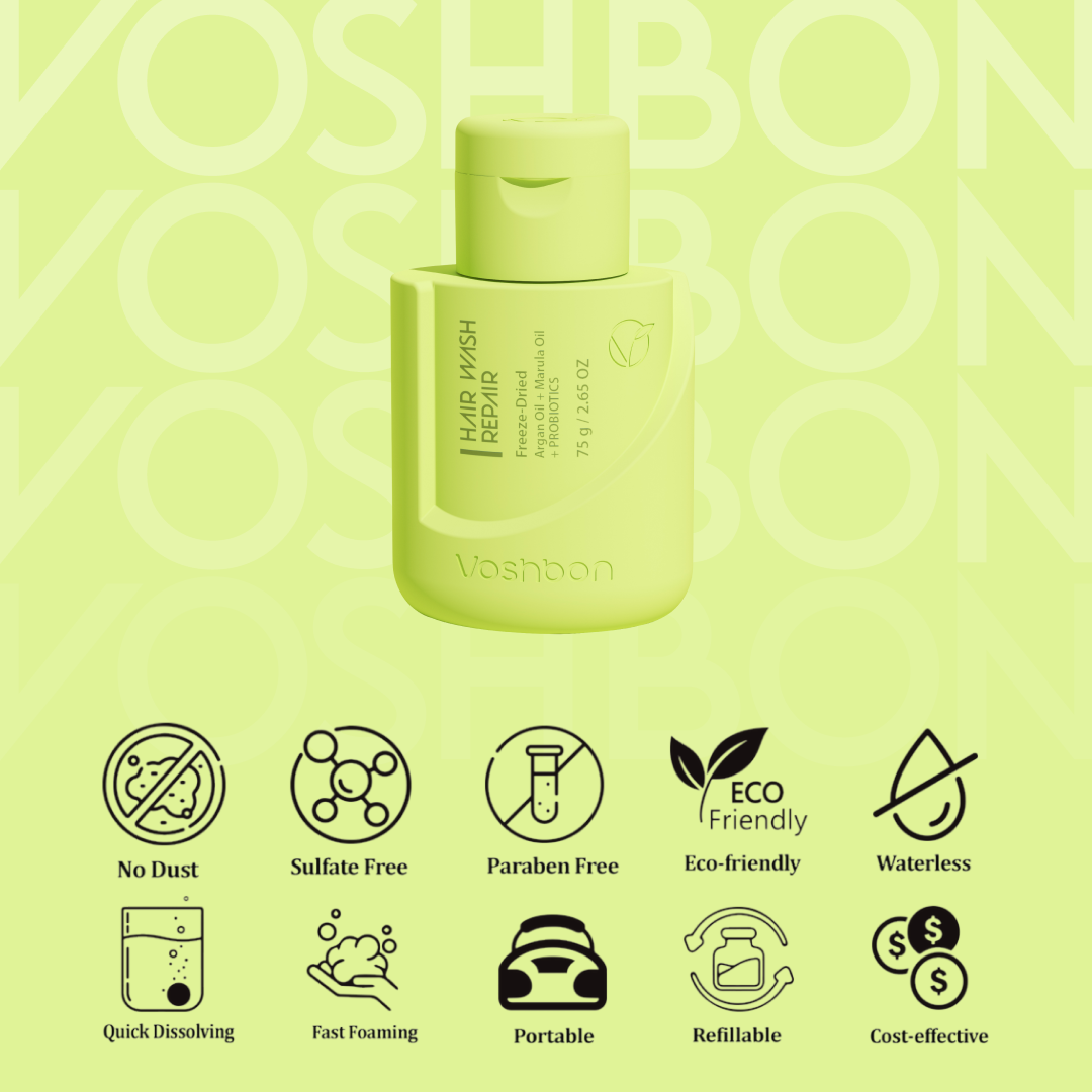 hair wash certification icons gentle waterless hair care information